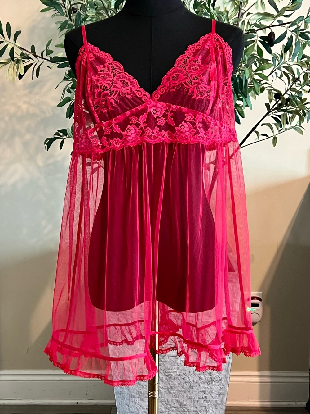 Victoria's Secret Sheer Lace Babydoll in Hot Pink